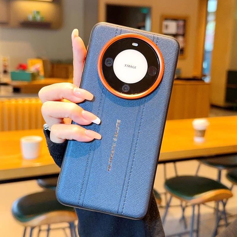 Luxury Suture Pattern Matte PU Leather Metal Lens Back Case for Huawei Mate 80 Pro Max / 60 70 80 Pro / Pro+ Shockproof Cover