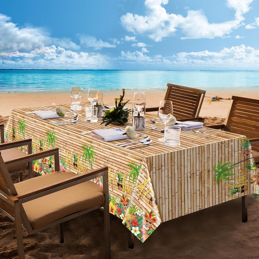 3Pcs Hawaiian Luau Tablecloth Tiki Party Tablecloths Tropical Table Cloth Plastic Disposable Rectangle Table Covers for Tiki Bar Tropical Summer