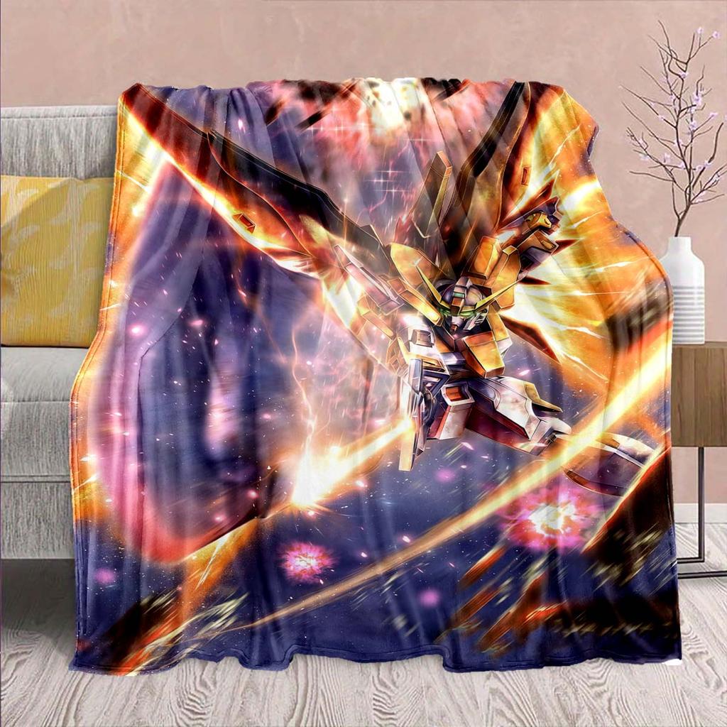 Gundam Anime Flannel Blanket - Soft Warm Perfect for Sofa, Bedding Camping Travel Office Home Decor -QJY