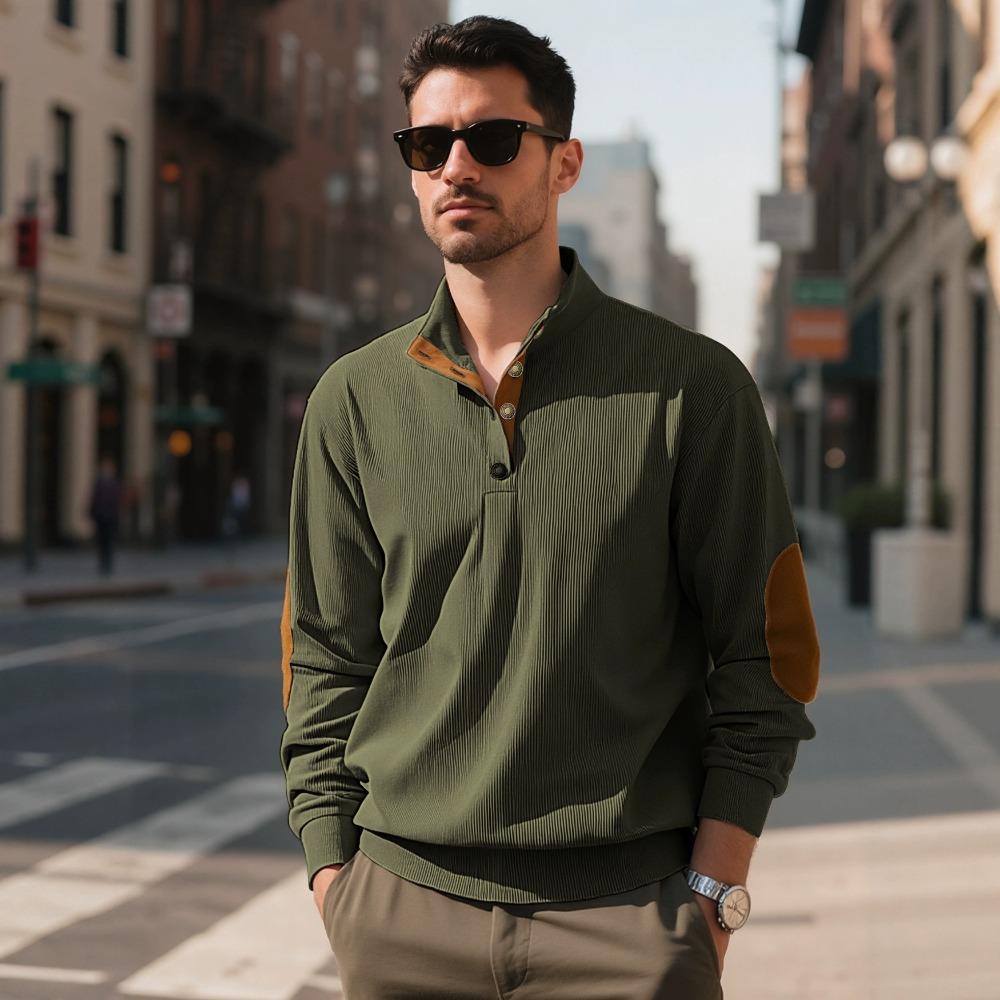 Herren Outdoor Casual Stehkragen Langarm Cord Strickpullover Sweatshirt für Frühling und Herbst