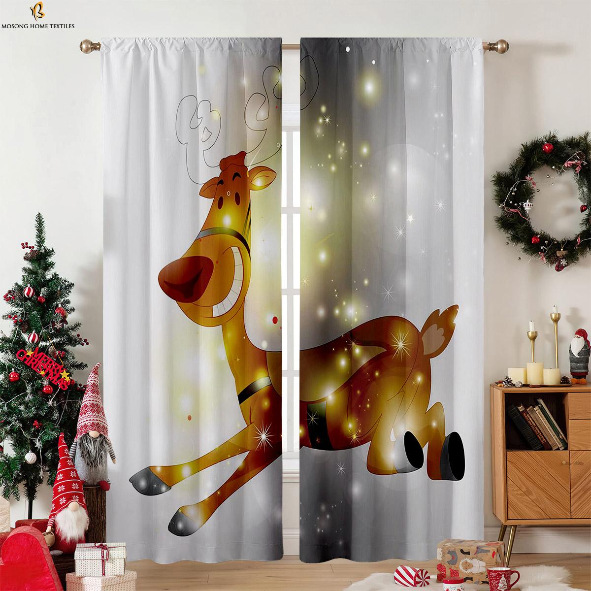 

Милый Дед Мороз Рождественский шар Декоративные шторы Детская комната Гостиная Праздничная вечеринка Декоративная штора Подарок 2 штуки W50xH130(CM)x2PCS&Rod pocket