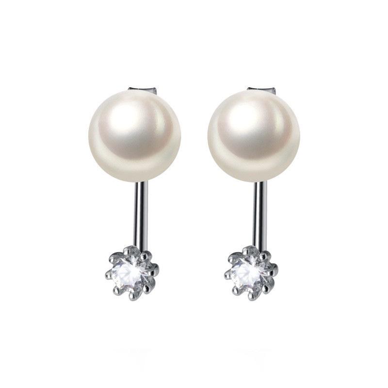 Orecchini Pendenti con Perla e Ago in Argento S925 Intarsiati con Zircone - Stile Coreano Chic per Donne alla Moda
