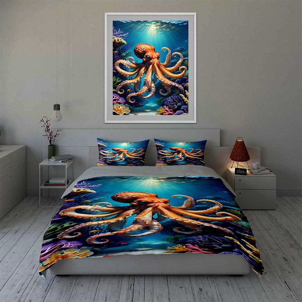Octopus underwater scene. Bedding Duvet cover sets Duvet covers Pillowcases gifts (1 * Duvet Cover 2 * Pillowcases, without duvet insert)
