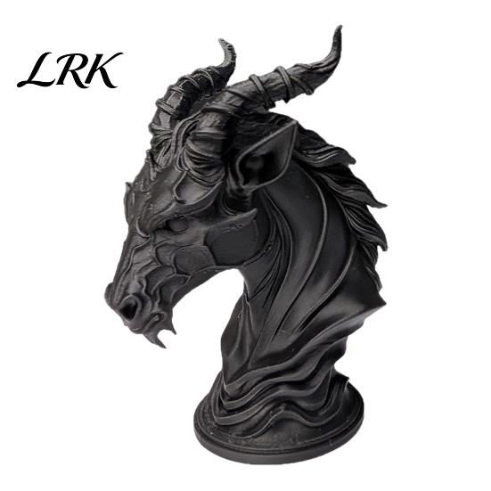 Mysterious Gothic Design Decor Dark Sheep-Headed Ornament, 3D Printed Devil Sculpture, with Small Bookshelf Ornament Detailed Horn Texture Desktop