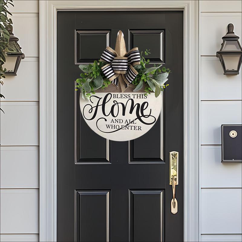 Welcome Sign For Front Door, Rustic Round Wood Wreaths Wall Hanging Outdoor Decor, Porch Fence Decorations Hanging Gift For Home