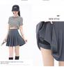 2025 High Waist Black Pleated Midi Skirt for Women - A-Line, College Style, Anti-Exposure, Slimming Fit