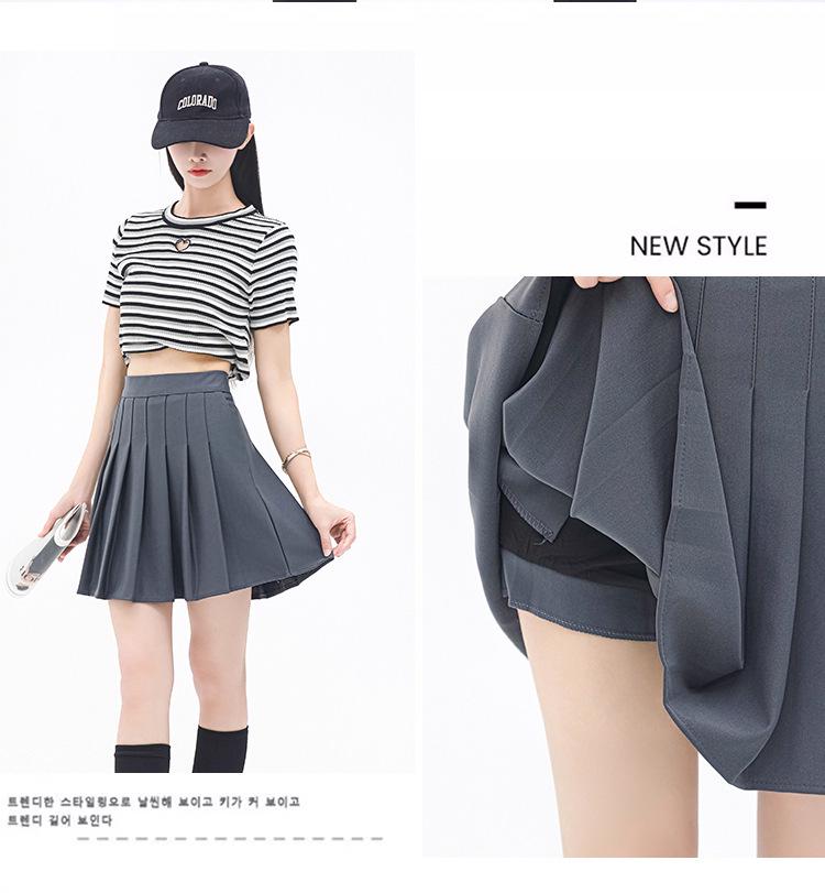 2025 High Waist Black Pleated Midi Skirt for Women - A-Line, College Style, Anti-Exposure, Slimming Fit