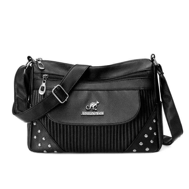 

Solid Color Women Crossbody Bag with Ribbed Panel Stud Detailing Elegant Faux Leather Shoulder Bag for Daily Wear чёрный