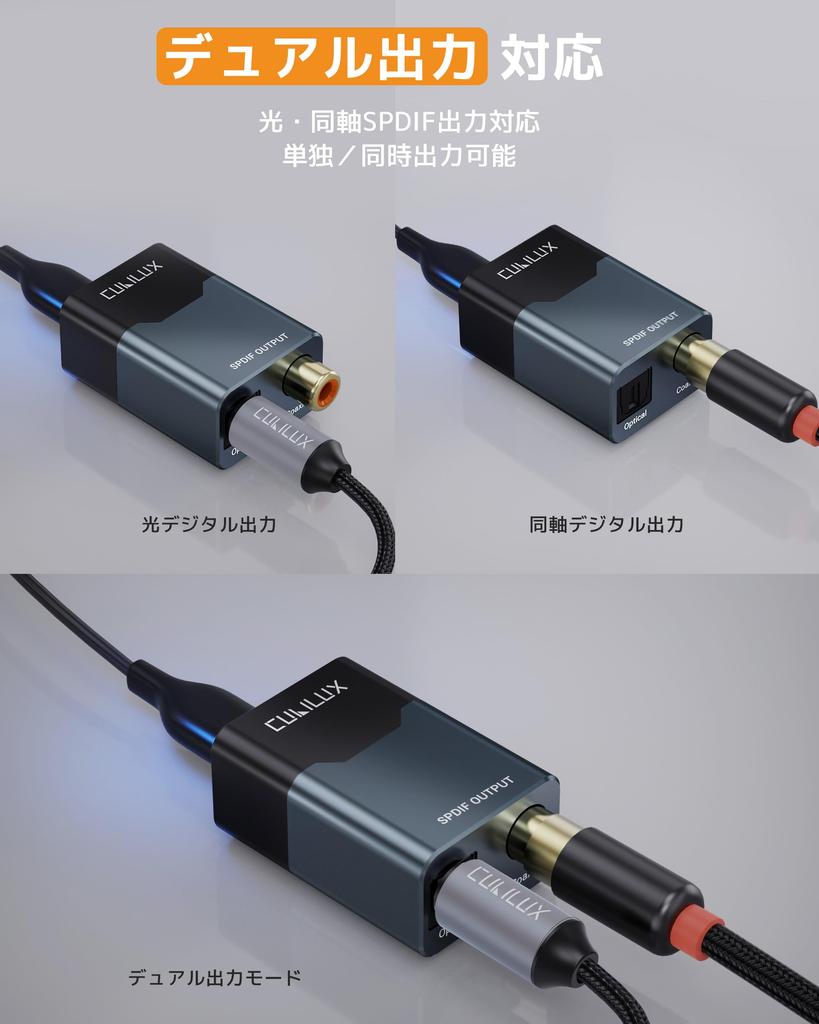 Cubilux USB C/USB A to Optical Digital & Coaxial SPDIF Audio Converter Adapter, 192kHz/24bit Stereo & 5.1ch Digital Output, TOSLINK/Coax Compatible, P