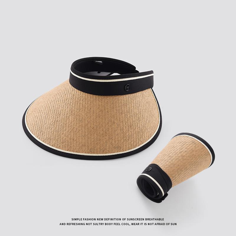 Large brim sunscreen hat women's summer UV protection vinyl empty top straw hat foldable sunshade sun hat