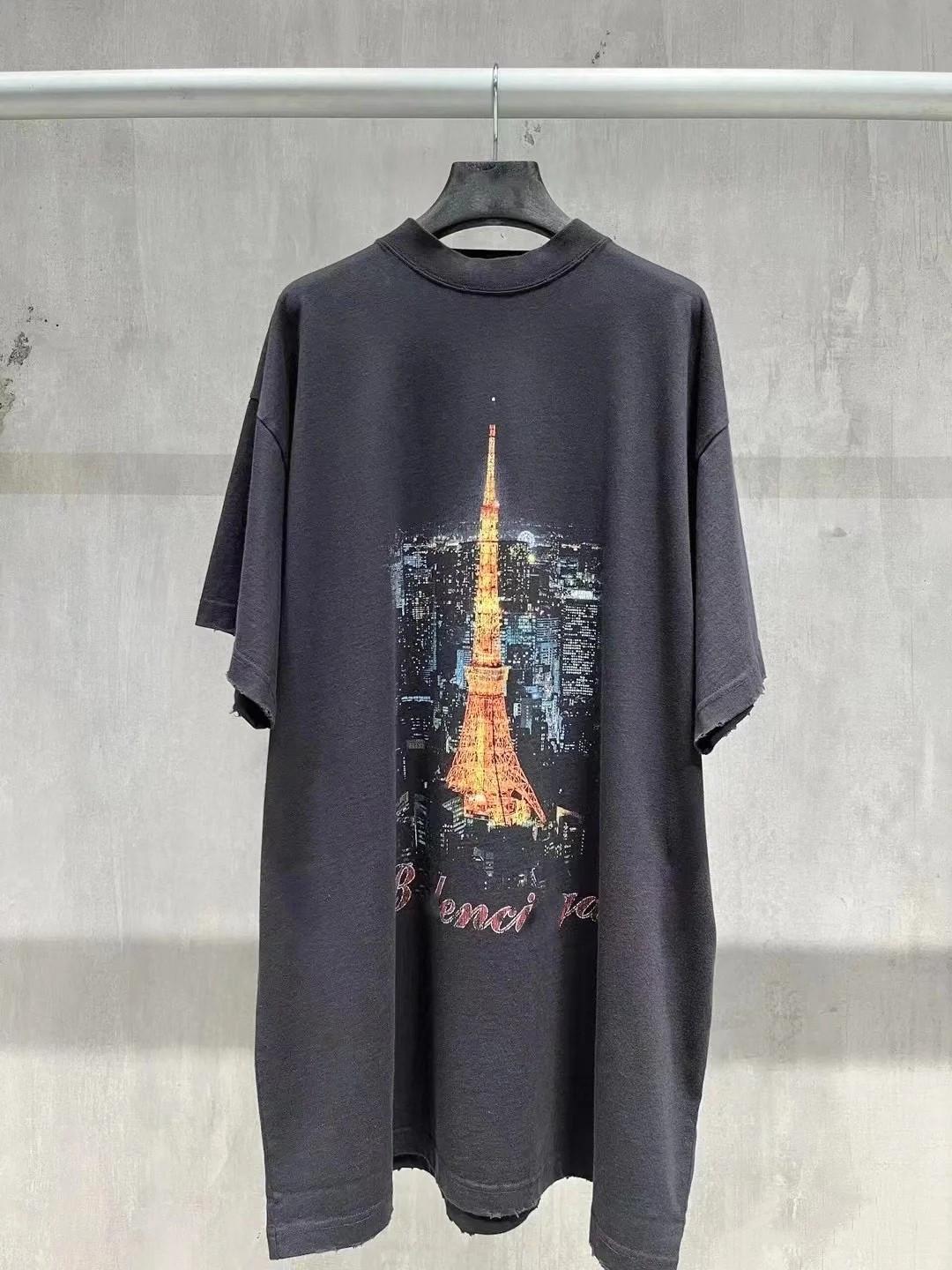 

Футболка свободного кроя унисекс с надписью Nanyou Paris B Tower Night View Size 3 промывают черный