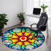 1 Stück Buntglas Fenster Stuhl Teppich für Büro, Runde Polyester Matte, Innen Dekor für Büro, Pflegeleichtes Gewebe, Waschbarer Rutschfester Bereichsteppich