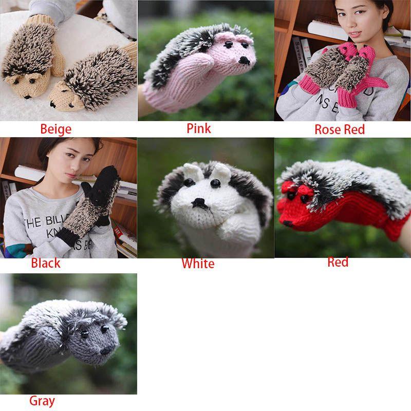 Cozy Women Girls Warm Cartoon Hedgehog Gloves Soft Knitted Winter Mittens