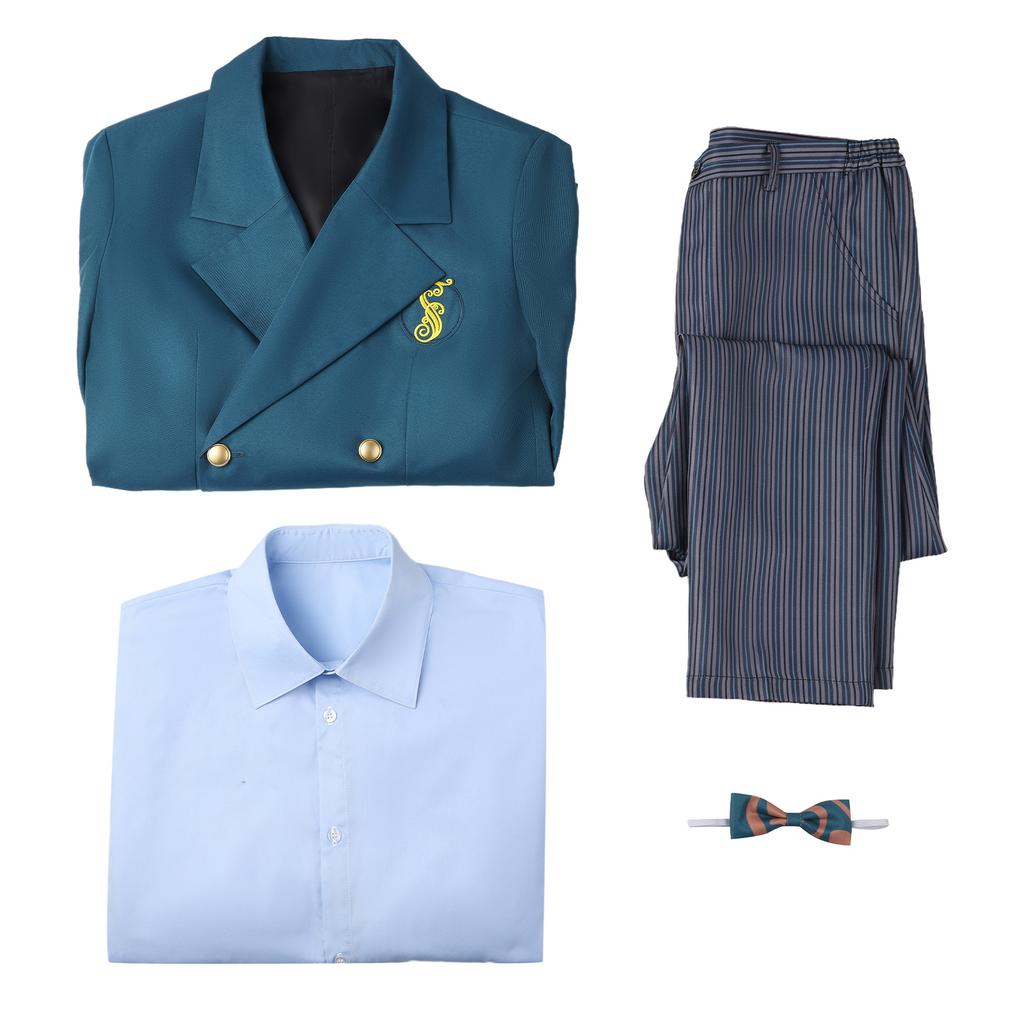 Fiyero Boq School Uniform Cosplay Costume Blue Shirt Green Coat With Pant Full Set For Halloween Christmas Party