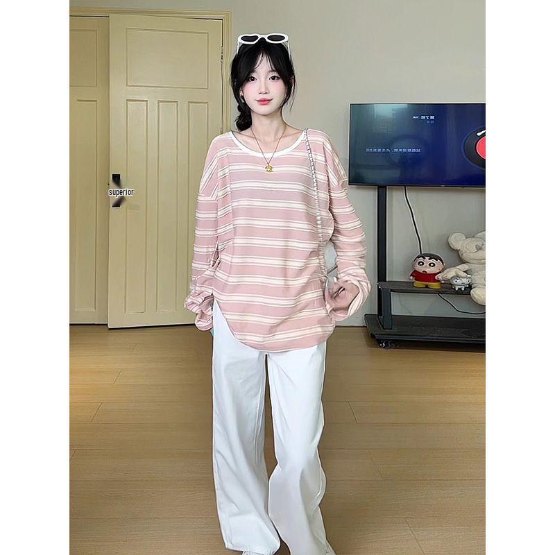 Women's Loose Colorblock Striped Long Sleeve Top - 2025 Autumn Chic Style.
