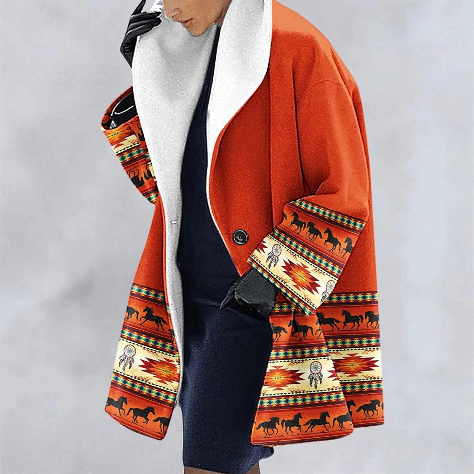 

Женская куртка с капюшоном из плотной шерстяной ткани с этническим принтом, ветровка, кардиган S