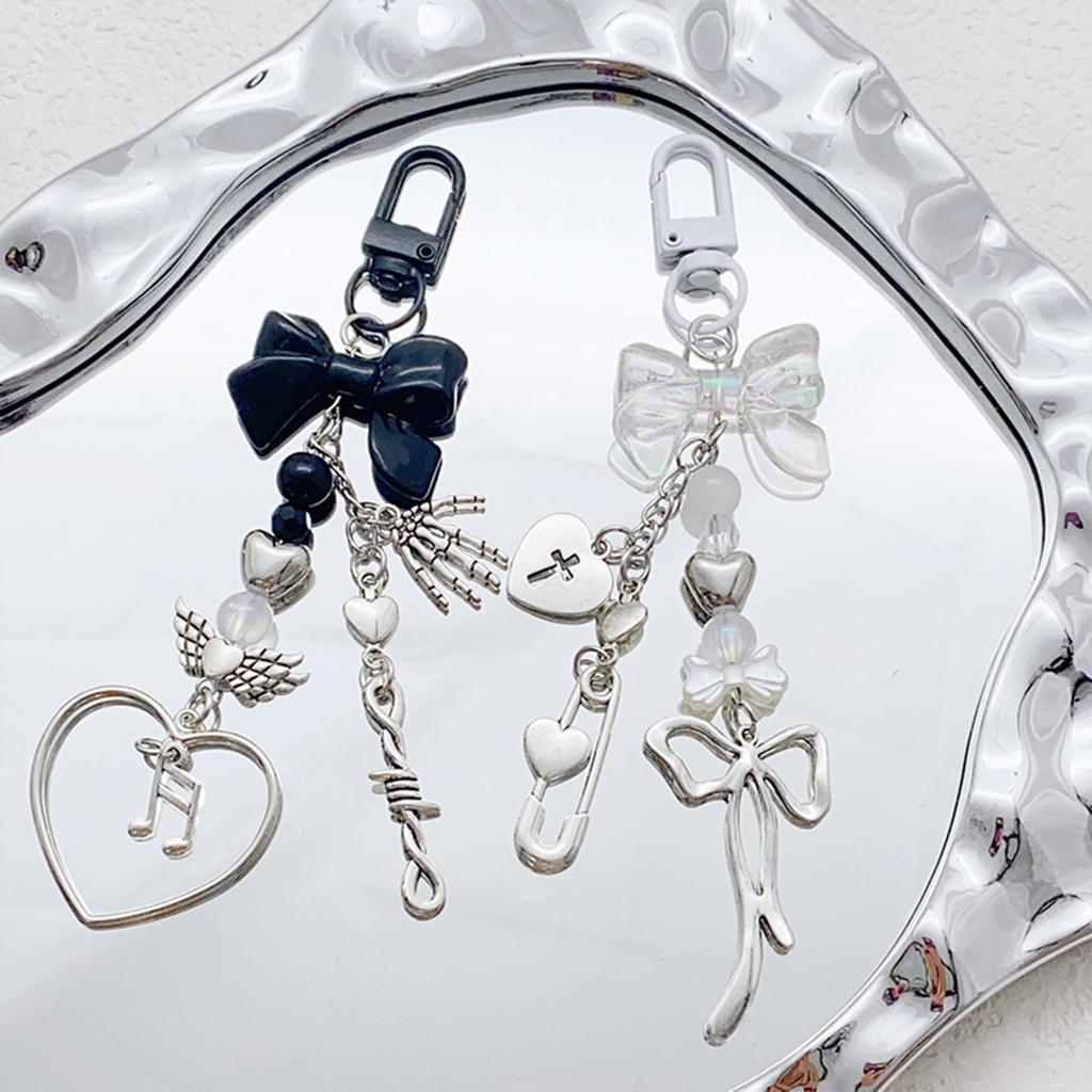 Colorful Phone Lanyard Bowknot Heart Pendant Keychain Detachable Phone Charm Keyring Beaded Bag Accessory for Women