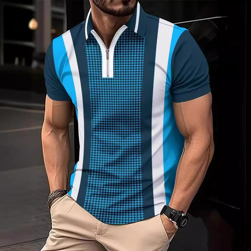 Striped Printed Polo Shirt Men's Daily Outdoor Casual Lapel Short Sleeve Polo Shirt