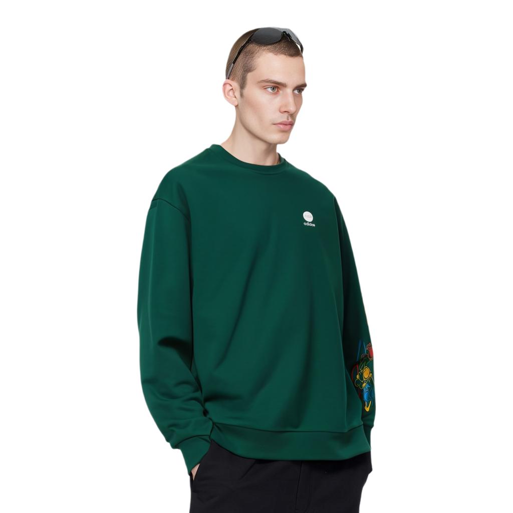 Adidas Neo Printed Logo Round Neck Sweatshirt Unisex Sweatshirt Green IB8892