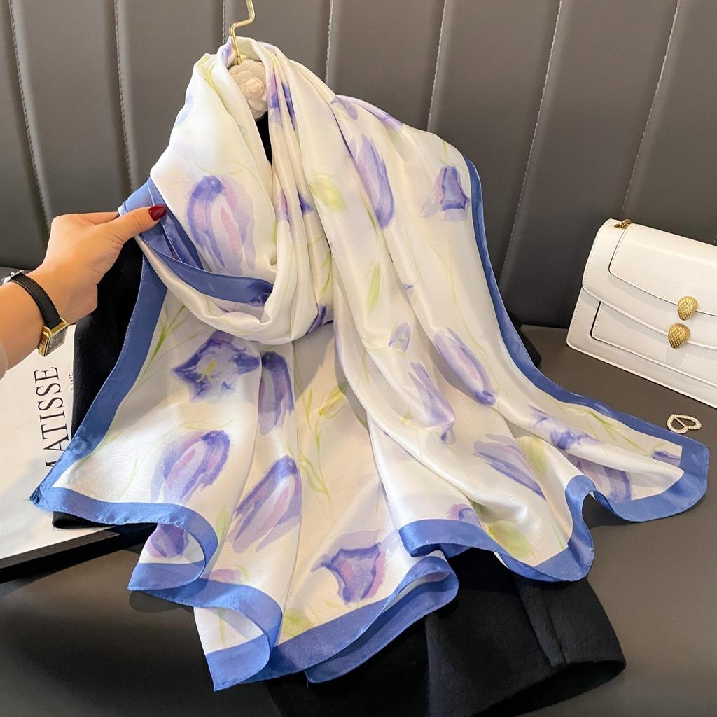 Lijin Satinschal weiblicher Schal dünn neuer Druck Frühling und Sommer Yangqi Mode Schal Mitfahrgelegenheit langer Seidenschal Schal Schal