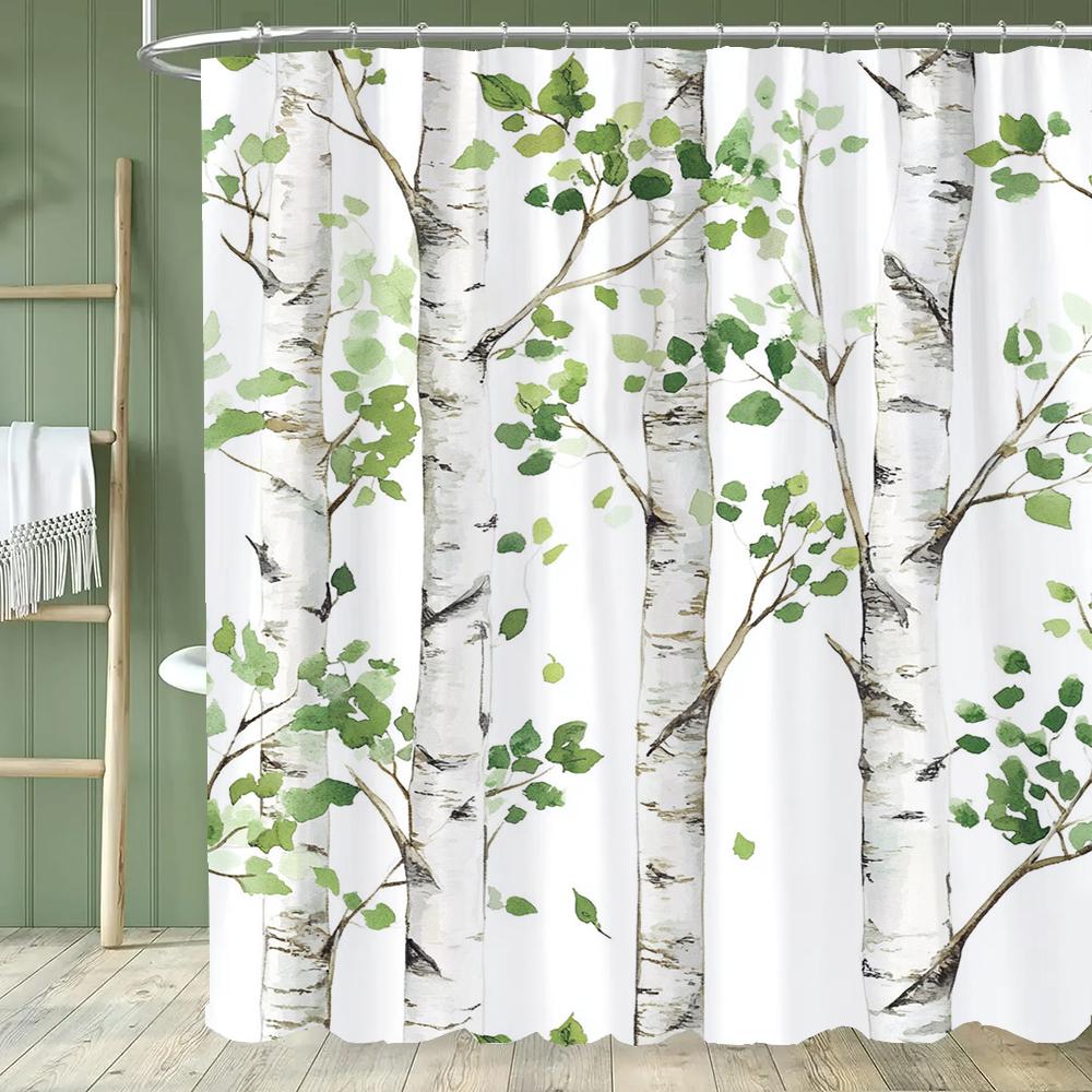 1 piece Small Fresh Plant Leaf Shower Curtain, Floral Tropical Plant Art Deco Bathroom Decorative Shower Curtain, with Hooks