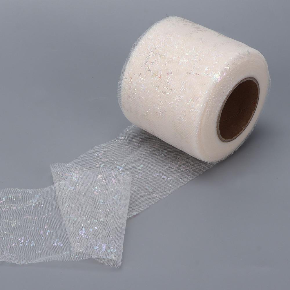 1pcs Sequins Embellished Glitter Tulle Fabric Lightweight Mesh Ribbon Tulle Rolls Wedding Decor бежевый
