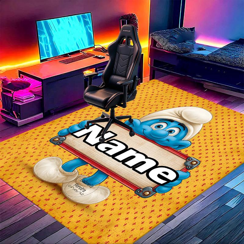 Custom Name Personalized Blue Smurfs Print Carpet, Versatile Home Decor Rug, for Playroom, Apartment, Balcony, Entryway, Hallway Gift