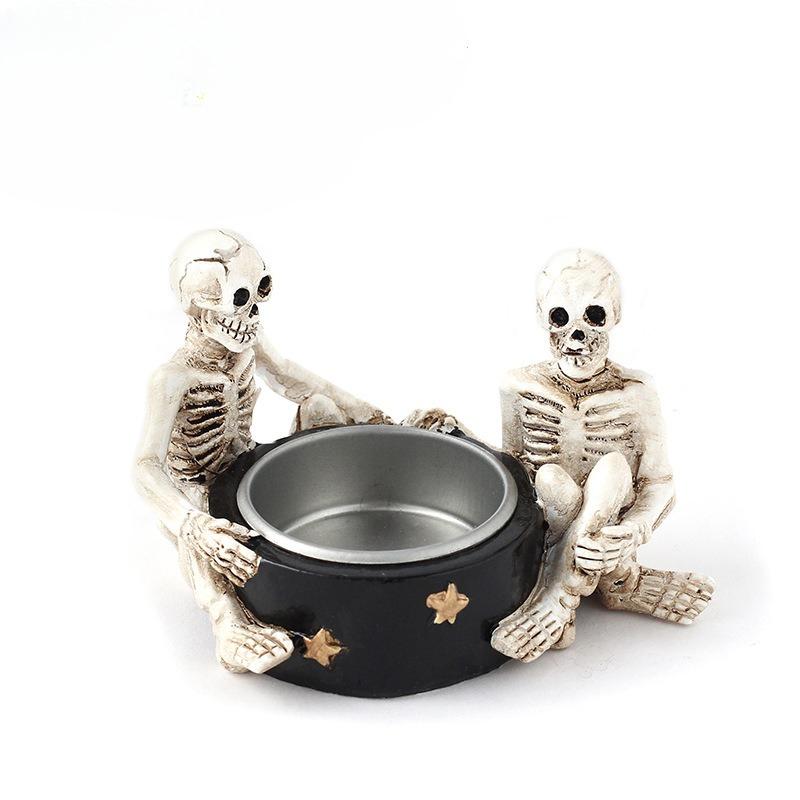 

Halloween Decorations - Scary Witch Skull Candlestick - Halloween Party Table Resin Ornaments Two ghosts