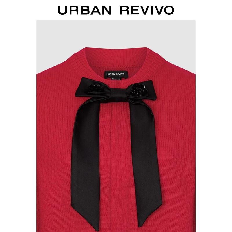 UR Women's Bow Round Neck Short Knit Cardigan