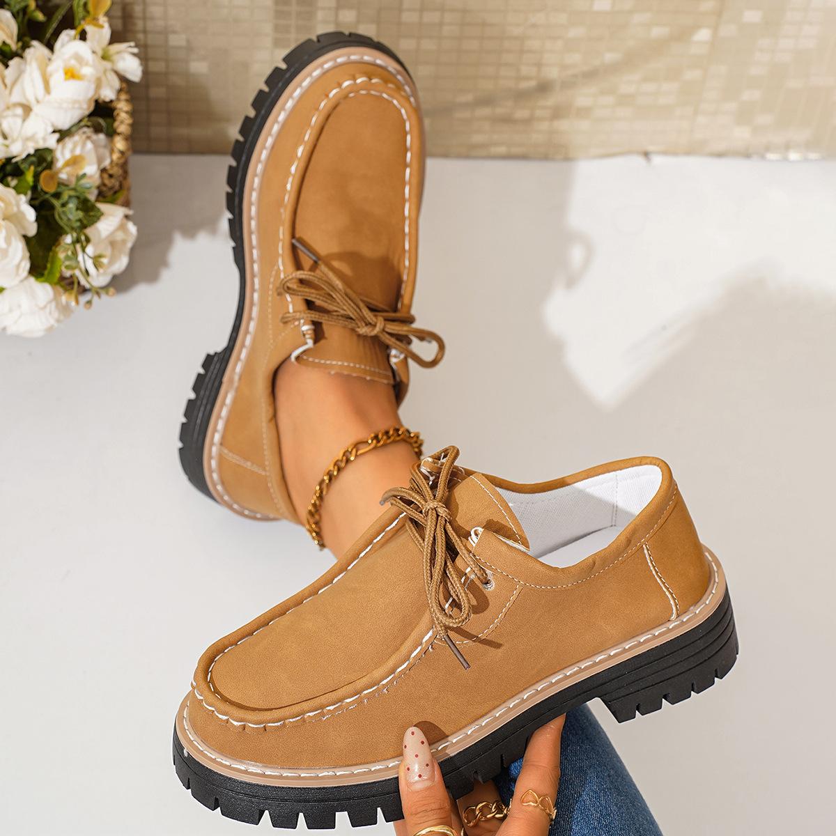 

Lace-up British Style Loafers Women s 2025 Autumn New Retro Platform Muffin Plus-size Shoes 43 коричневий