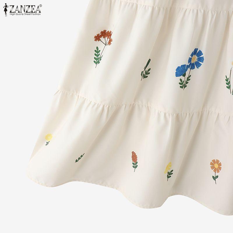 ZANZEA Fuste lungi cu imprimeu floral lejer cu talie elastică casual