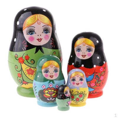 5PCS Wooden Russian Nesting Dolls Matryoshka Toys Craft