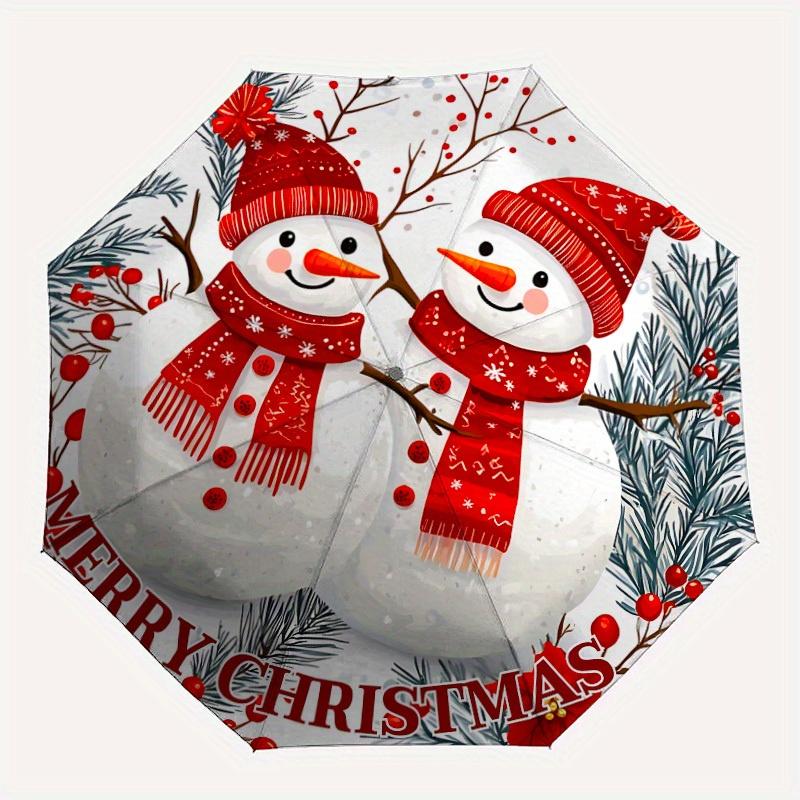 

1pc Snowman Automatic Folding Umbrella - 8-Rib Iron Frame, Windproof, Portable Sunshade with Plastic Handle for Travel & Outdoor Activities,