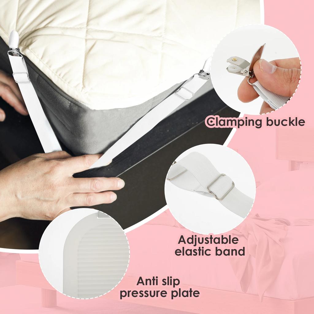 4Pcs Bed Sheet Straps Adjustable Elastic Length Bed Sheet Holders Mattress Clip Fasteners Cover Blankets Grippers Fixing Bedding
