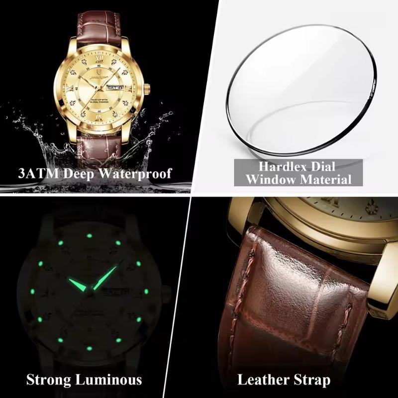 POEDAGAR Luxury Business Male Clock Date Week Waterproof Luminous Gold Wristwatch Casual Fashion Quartz Watches Reloj