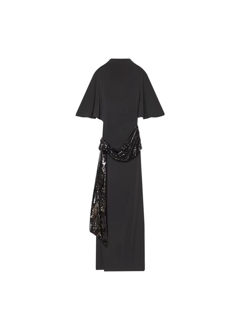 Europäischer & Amerikanischer Stil Damen Elegantes Rückenfreies Pailletten-Midikleid mit Gürtel