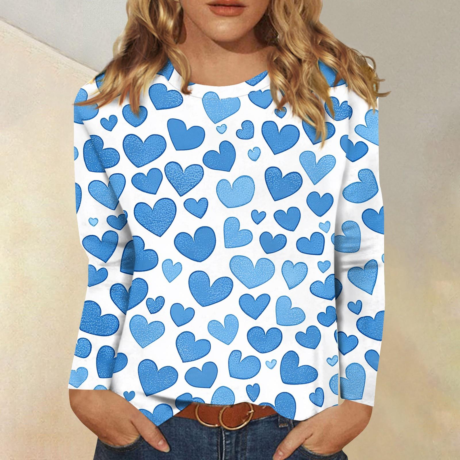 

Рубашки с длинным рукавом для женщин Милые принты Футболки Блузки Повседневные Большие размеры Базовые топы Пуловеры День святого Валентина XL