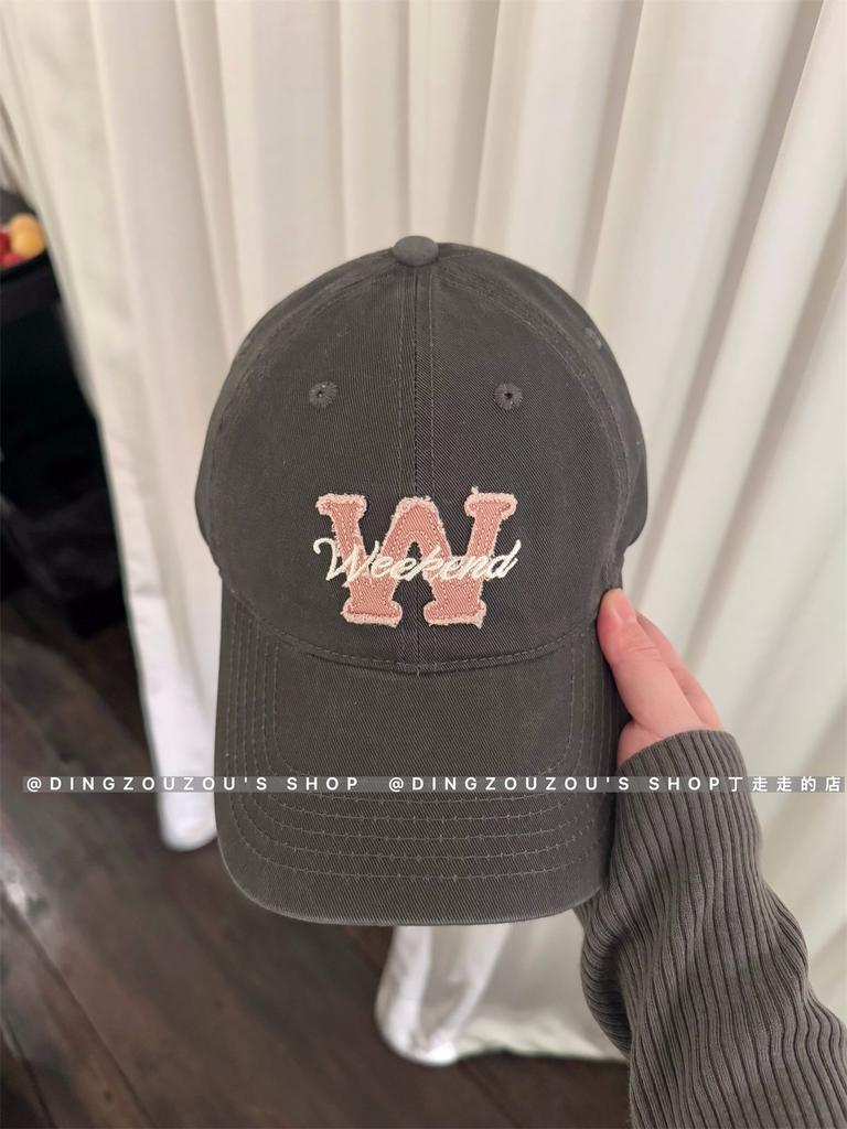 Korean alphabet embroidery soft top baseball hat cotton couple wide brim showing face small big head circumference versatile sunshade cap