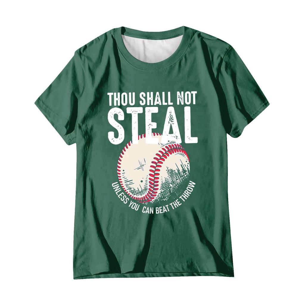 Women's Casual Baseball Print T-shirt Round Neck Pullover Short Sleeve Top