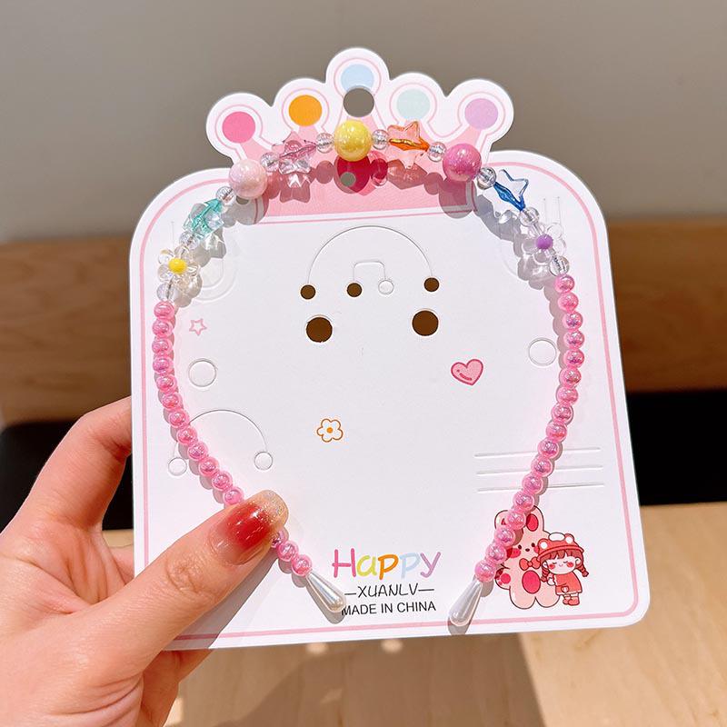 

Красочный принцессин набор украшений: Ожерелье из бусин, мультяшная повязка на голову, серьги и браслет для детей