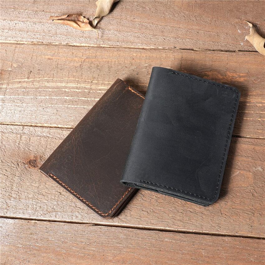 Mens Credit Card Holder Retro Handmade Short Ultra Thin Slim Crazy Horse Leather Durable Portable Small Wallet