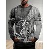 Men's Outdoor Fishing Long Sleeve T-shirts 3D Fish Print Round Neck Tshirt Summer Casual Loose Top Oversized Men Fishing Clothes