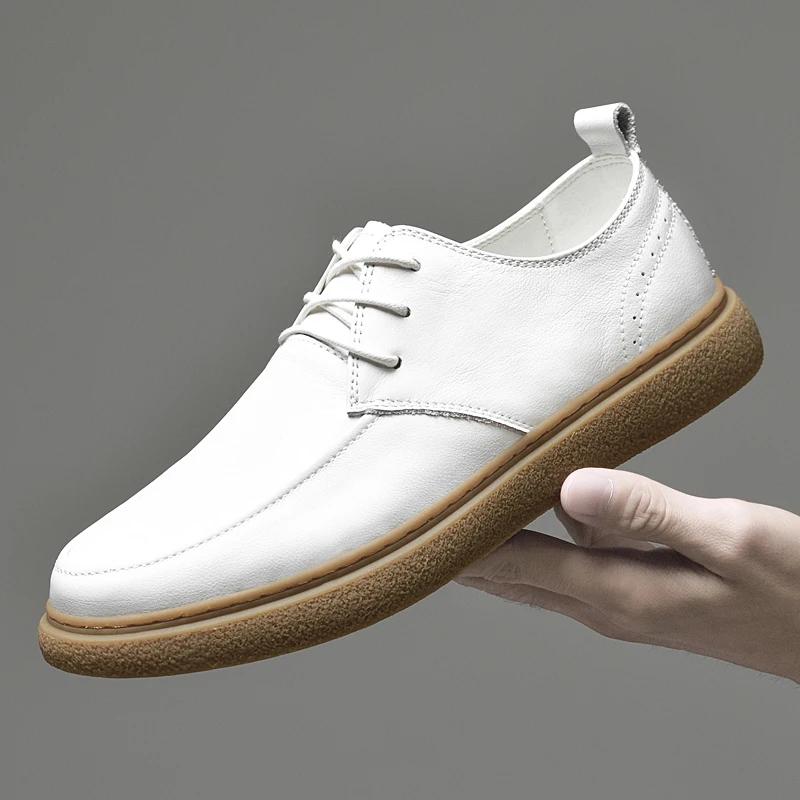 Men Casual Lace-up Loafers Comfy Lightweigh Walking Shoes Luxury Brand Genuine Leather Breathable Outdoor Shoes Driving Shoes