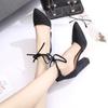 Spring and Summer New Shallow Women's Single Shoes Cross-strap Pointed Thick Heel High Heels Size Suede Women's Shoes