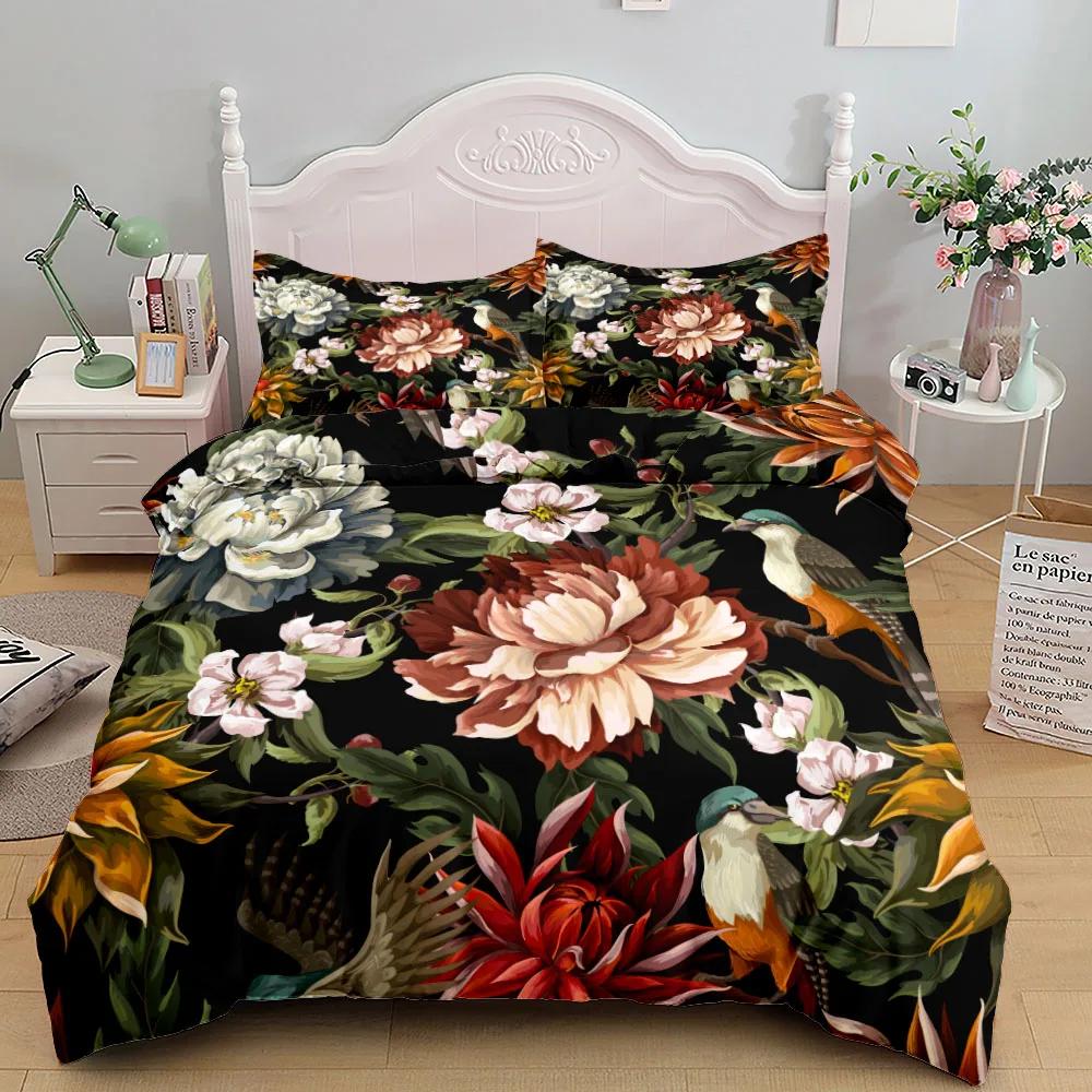 3D Printed Washed Cotton Painting Birds Floral Bedding Set Small Single Twin Double Queen King Cal King Size Bed Linen Set