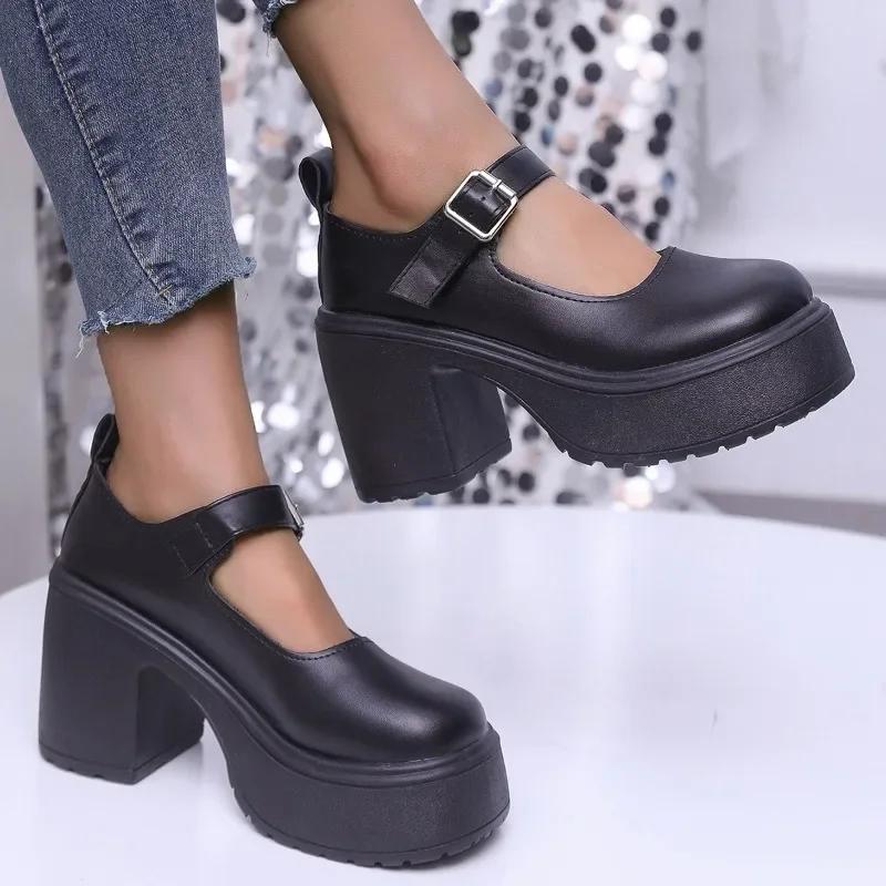Fashion Mary Jane Shoes 2025 Fashion Light Women's Shoes Buckle Strap High Heels Fashion Shallow Office and Career Plus Size Black Heels