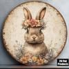 Vintage Rabbit Wreath Wooden Plaque 8x8in Spring Pastoral Wall Art