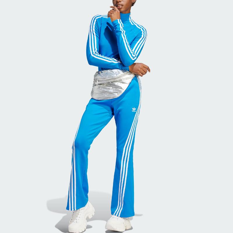 Adidas Originals Spice Girl Series Three Stripes Logo Embroidered Fitted Mock Neck Long Sleeve T-Shirt Women Tops Blue IV9330