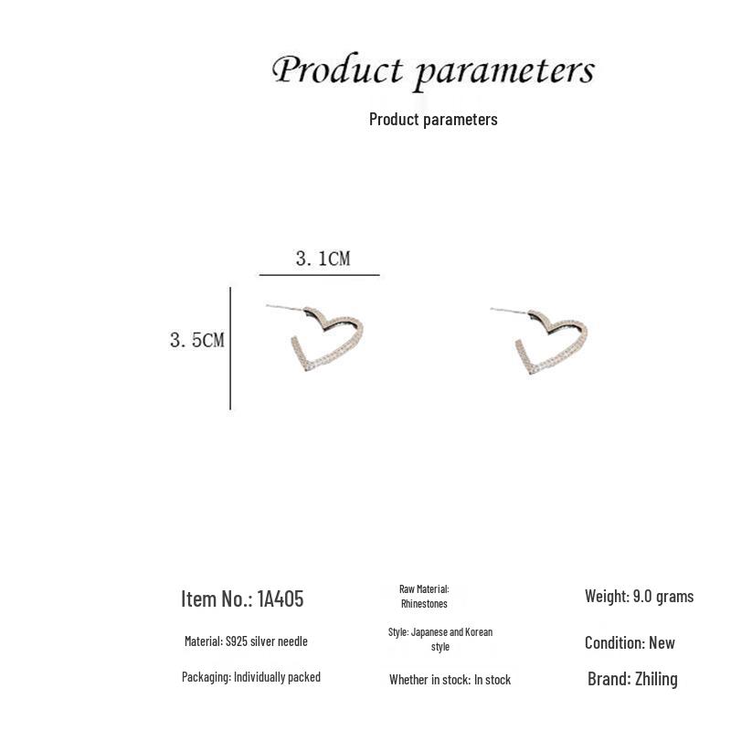 Exaggerated European & American Heart Hoop Stud Earrings with Full Diamond Drops – Super Shiny Trendy Ear Accessories