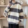 Sweater Men's Autumn and Winter Warm Loose Primer Thread Jacket American Casual Contrasting Color Trendy Brand Striped Crew Neck Knitted Sweater